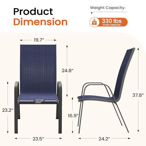 Image of JEAREY Patio Dining Chairs Set of 4, Outdoor Stackable Dining Furniture Set, All Weather Dining Set for Poolside, Lawn, Garden, Backyard, Navy Blue