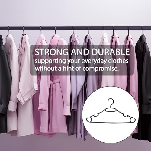 Leelaign Coat Hangers for Clothes, Cloth Standard Adult Hanger, Black, Plastic, Strong, Space Saving, 360° hook, Gift box for women