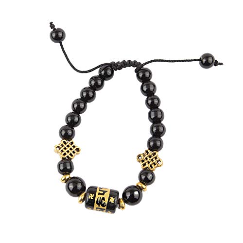SOUL KARMA Black Glass Bead Om Mani Padme Hum Braclelet Love Knot Unique Adjustable Wrist Fashion Handmade Jewellery For Strength Meditation Peace Of Mind Power (Size 8 MM)