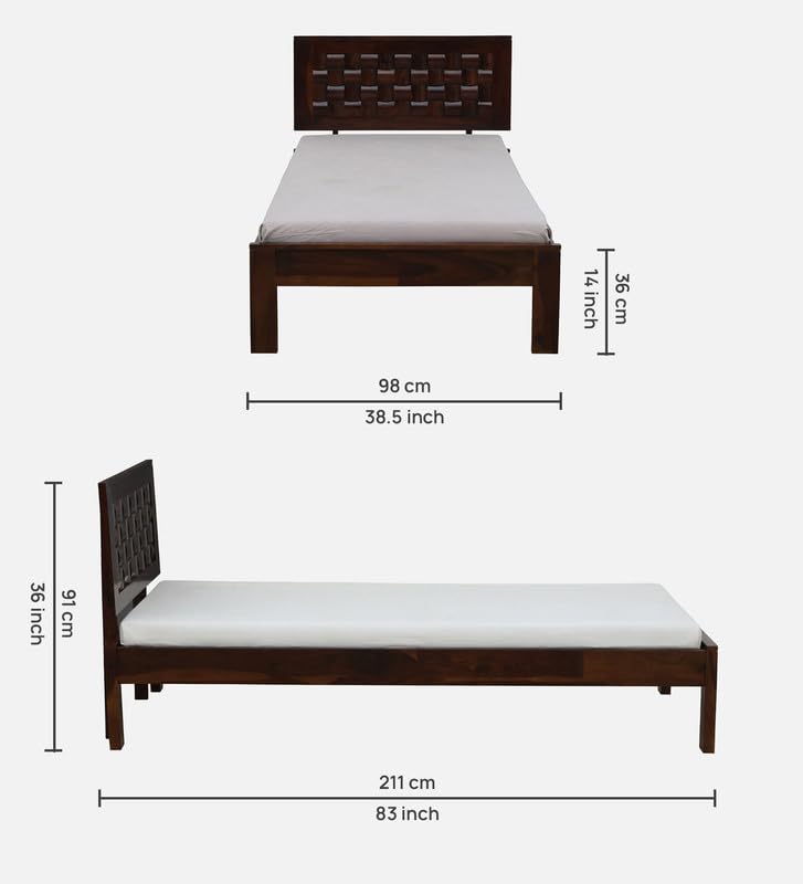 Image of Solid Sheesham Wood Woodora Single Bed Without Storage | Wooden Single Bed Cot Palang Furniture for Bedroom Living Room Home and Hotel (Provincial Teak Finish)