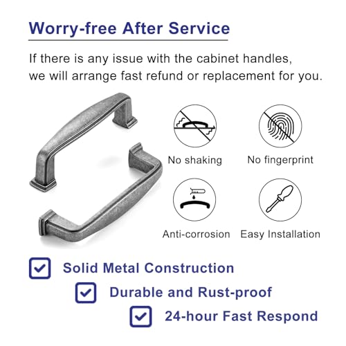 ASKANO 3 Inch Hole Centers, Antique Iron Stepped Kitchen Cabinet Pull Vintage Handle ZP2402 | Pack of 10, Solid Retro Hardware for Drawer, Dresser, Bathroom, Vanity, Furniture Door, Cupboard, 3" - Image 5