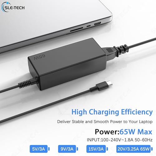 Image of 65W USB C Laptop Charger Compatible with Lenovo ThinkPad X1 Carbon Gen 6 7 8 9,T14 T15 E14 E15 L13,Yoga 7i 9i C740 C930 C940,Chromebook 100e 300e 500e c330 s330,Type C AC Adapter Power Cord