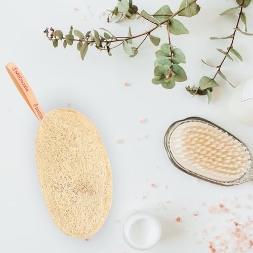 Image of Midazzle Natural Bath Loofah Scrubber - Premium Exfoliating Body Scrubber for Deep Cleansing, High-Lather Foam, Gentle Skin Renewal, Improved Circulation, and Refreshing Bath Experience (MIOL6102)