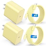 Compatible with Phone 14/13 Charger, 2Pack 20W Fast Charging Wall Charger Block Cubes with 6/10Ft USB C to Lighing Cable Compatible with Phone 14/Plus/Pro Max/13/Plus/Pro Max/iPad Pro (Yellow)