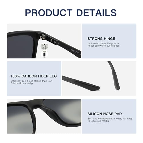 Image of Carbon Fiber Polarized Sunglasses for Men Women, Retro Square Frame, UV400 Protection HD Lens, Driving Fishing Sports