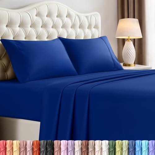 Image of Utopia Bedding California King Size Sheet Set - 4 Piece Bed Sheets, Soft and Breathable Microfiber, Includes 1 Fitted Sheet, 1 Flat Sheet and 2 Pillowcases - Oeko Tex (Royal Blue)