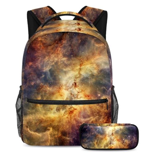 Sac à dos avec trousse galaxie jaune pour écoliers et ados
