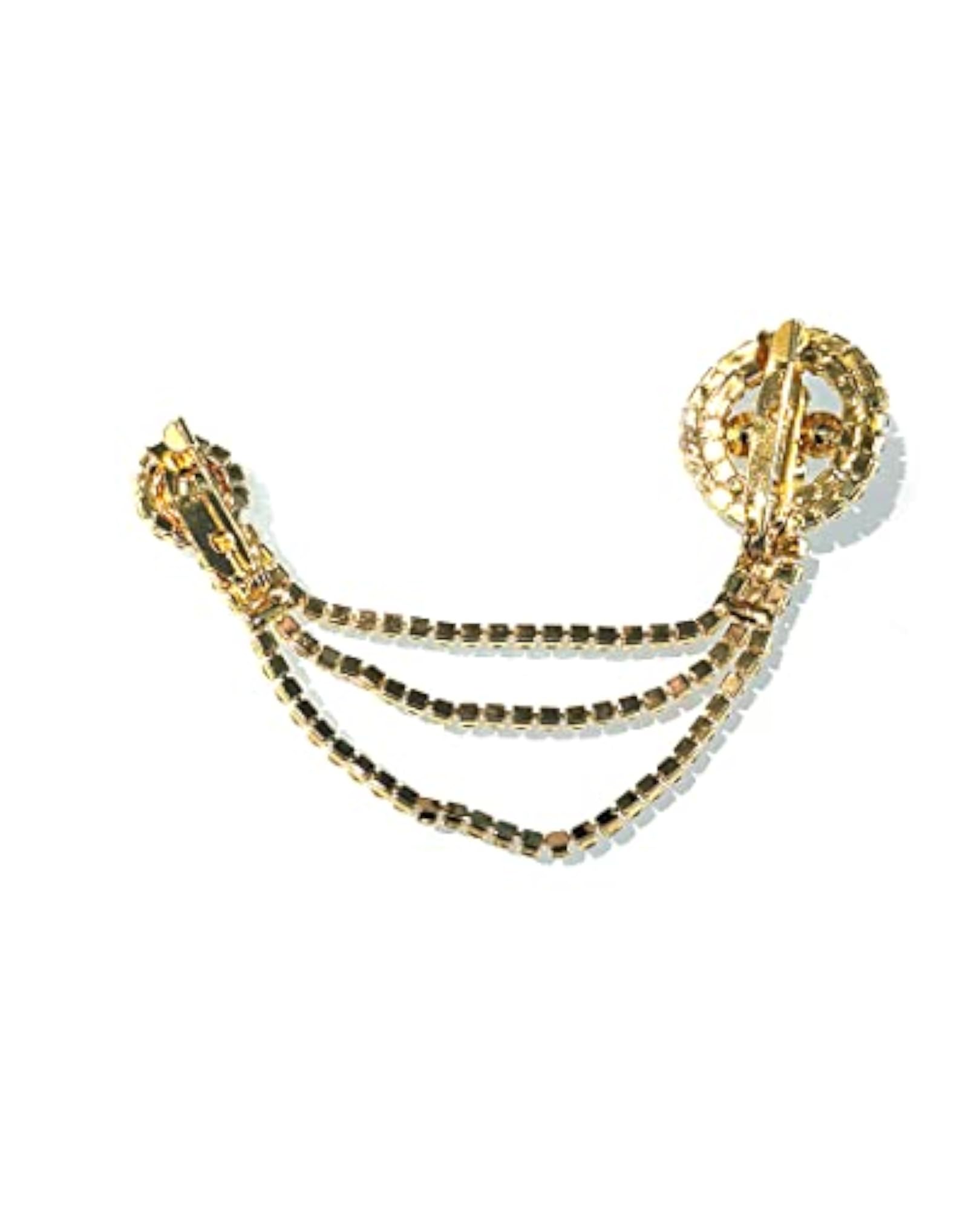Gold Plated Crystal Stone Studded Two Chain Brooch Pin