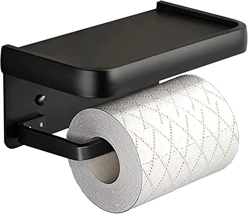Toilettenpapierhalter Ohne Bohren mit Ablage, Valdivia klorollenhalter Aluminiumlegierung WC Rollenhalter Wandhalterung Klopapierhalter wc Papier Halterung für Küche und Badzimmer-Schwarz Cover