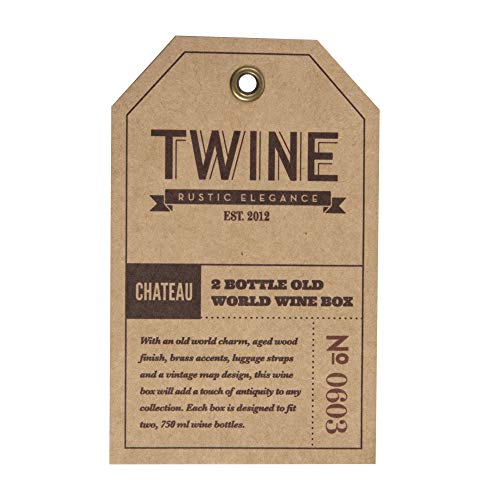Twine Old World 2 Bottle Wooden Decorative Box With Lid And Handle, Wine Accessory Sets, Wood, Faux Leather, Antique Map Design, Multicolor #TOP5