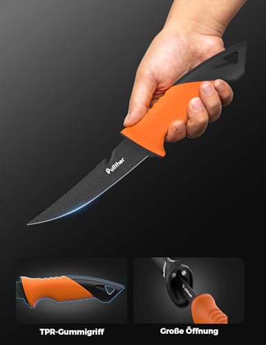 pullther Fishing Angelmesser 130mm Fischmesser aus Edelstahl mit Rutschfestem Griff, Gezackter Rand, Angelzubehör mit Magnetische Messerscheide