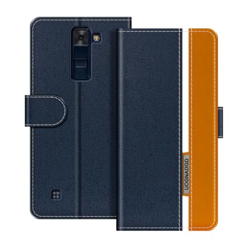 UOGNADGD Leather Phone Case Compatible with LG Escape 3 Flip Wallet Cover with Magnetic Closure, Kickstand & Card Holders, Shockproof Protection (Blue)
