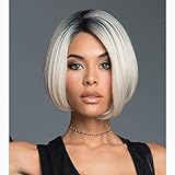 XULAIP Damen Schwarz Weiß Farbverlauf Kurz Bob Hair Flauschige synthetische Perücken Seitenscheitel Kurze Glatt Perücken für Frauen Natur Haar Hitzebeständig Vollperücken (Schwarz Weiß Farbverlauf)