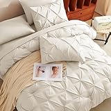 CozyLux Queen Comforter Set Beige, 7 Pieces Pintuck Bed in A Bag, Premium Beige Comforter Queen Size, Pinch Pleat Bedding Sets with Comforter, Sheets, Pillowcases & Shams - Image 4