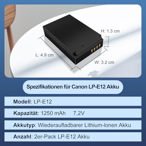 Batería LP-E12 compatible con Canon M50 de 1250 mAh repuesto de cámaras fotográficas 6