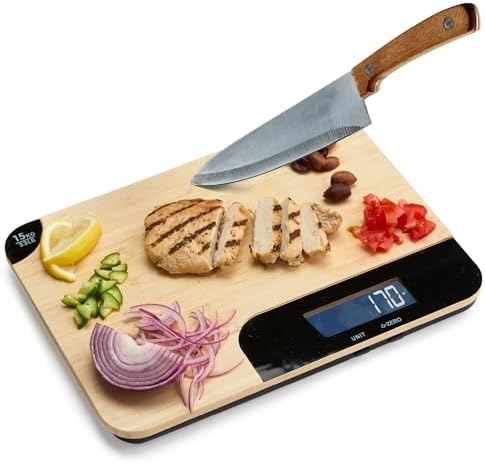 Sharper Image Bamboo Cutting Board & Digital Food Scale, 33 lb Ca...