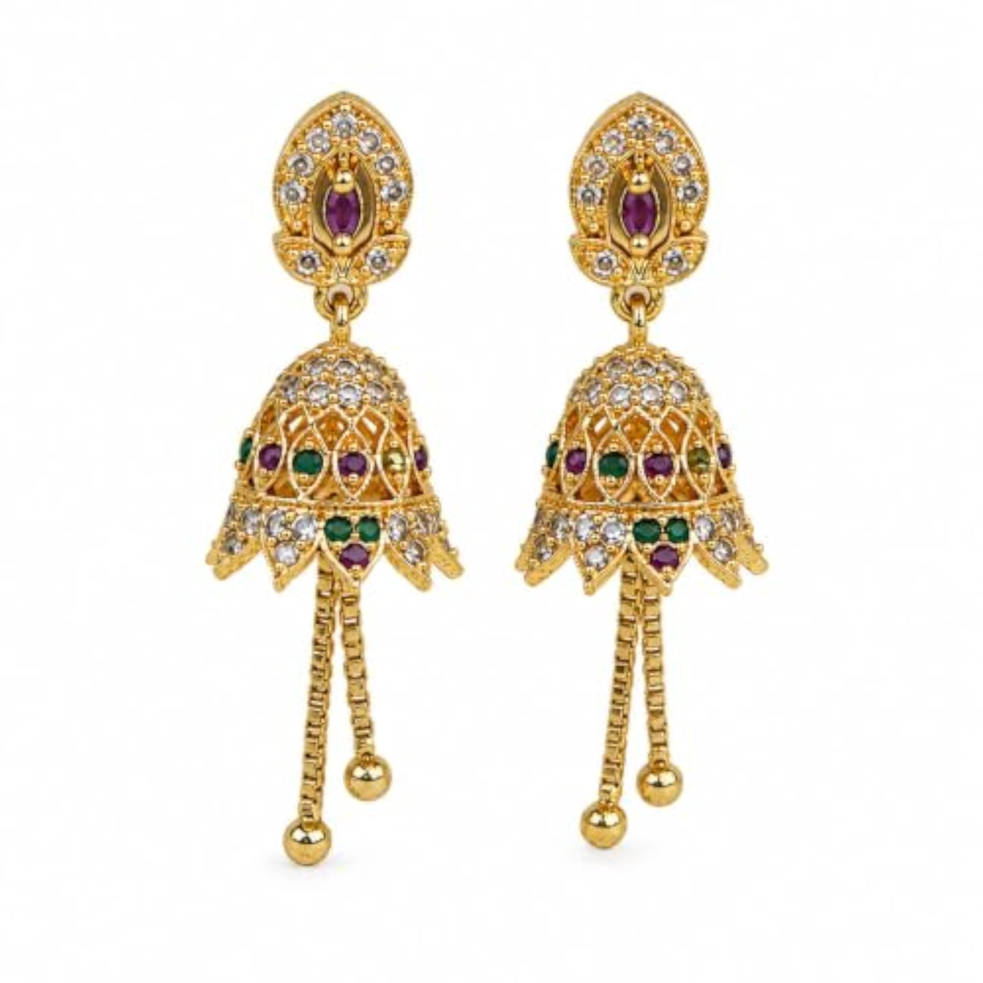 Premium Quality CZ Multicolor Stone Jhumka Earrings
