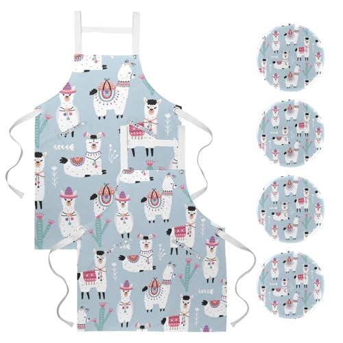 Tablier de cuisine lot de 2 réglables motif lama cactus pour restaurant et maison