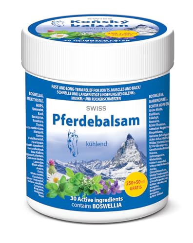 SWISS Bálsamo refrescante para caballos, 300 ml contra el dolor de articulaciones, músculos y espalda.