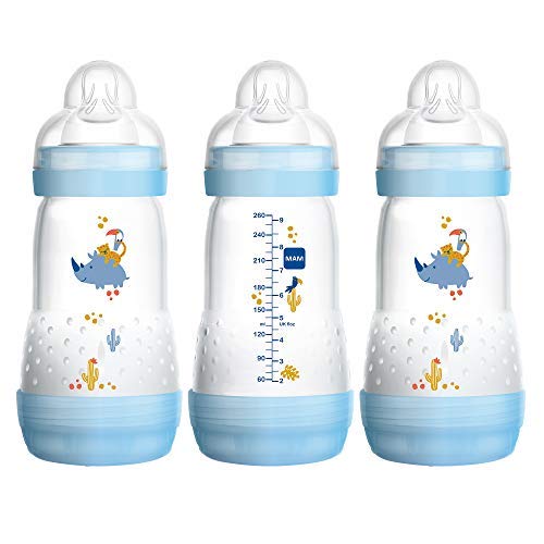Image of MAM 9oz Easy Start Anti-Colic Baby Bottles, Medium Flow, Breastfeeding-Like Silicone Nipple Bottle, Reduces Colic, Gas, & Reflux, Easy-to-Clean, BPA-Free, Colors May Vary
