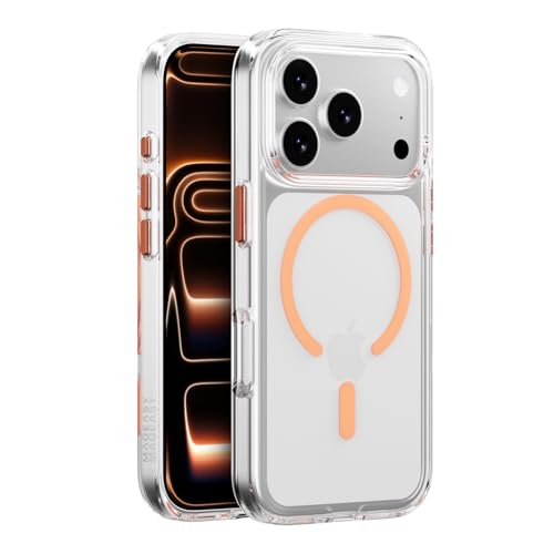 Coque iPhone 17 Pro MAGEASY Bright M transparente avec anneau corail MagSafe