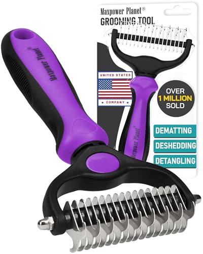Maxpower Planet Maxpower Planet Pet Grooming Brush - Double Sided, Extra Wide for Dogs and Cats - Dematting Undercoat Rake, Reduces Shedding by 95%, Purple