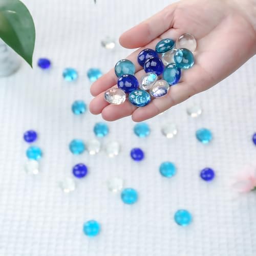 Image of CYS EXCEL Blue Mix Glass Gemstone Beads Vase Fillers (2 LBS) Flat Marble Beads Multiple Color Choices Aquarium Decor Rocks Floral Stones Decorative Mosaic Gem Pebbles