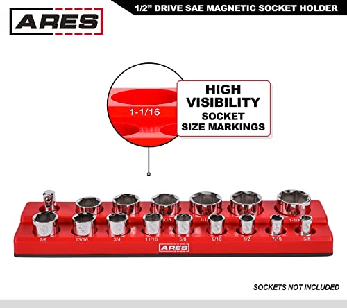Image of ARES 70236-16-Piece 1 /2-Inch SAE Magnetic Socket Organizer - Holds 15 Sockets and 1 Socket Adapter - Keeps Your Tool Box Organized