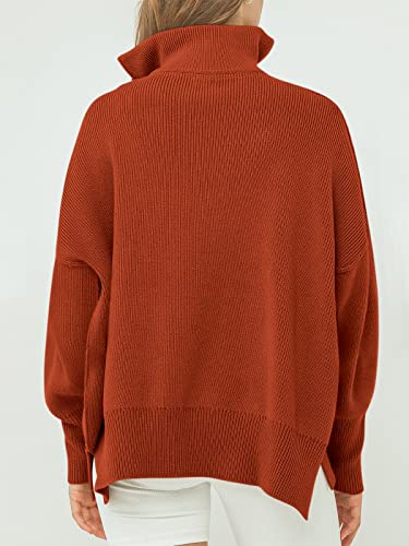 Image of ANRABESS Womens Oversized Quarter Zip Pullover Sweaters | Fall Fashion Outfits, Long Sleeve Slit Side, Baggy Loose Fit, 1 /4 Zip Lapel Collared, Ribbed Knit Soft Warm Winter Clothing