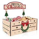 ElasignShopo Christmas Candy Bowl Wooden Candy Dish Holders Large Merry Christmas Treats Boxes Candle Holder Serving Bowls Tableware for Xmas Farmhouse Party Decoration,Wood Color