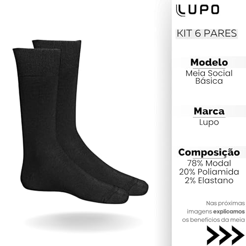 Kit 06 Meia Lupo Modal Cano Longo | 6 Preto (Listra) | 39-43