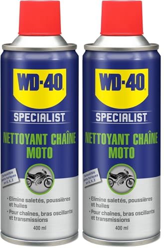 WD-40 Specialist Moto • Nettoyant Chaîne • Aérosol • Sèche rapidement • Ne laisse pas de résidus • Aide à réduire l'usure • 400 ML (Lot de 2)