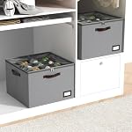 OIAHOMY 2 Pack Shoe Organizer for Closet, Large Foldable Shoe Storage Bins with Dividers and Reinforced Handles, Each Clear Cover Sneaker Box Fits Up to 16 Pairs for Entryway and Bedroom, Grey - Image 2