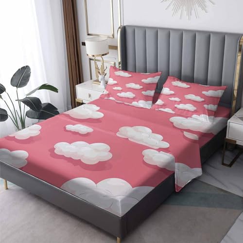 zcsm Cloud Sheets Full Size Sheet Sets - Kids Bed Sheets, Soft Microfiber & Deep Pocket & Wrinkle Free Patterned Bedding Sheets & Pillowcases, 4 Piece (1 Fitted Sheet, 1 Flat Sheet, 2 Pillow Cases)