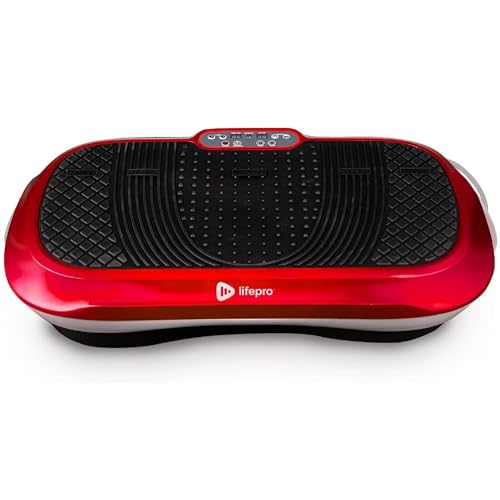 LifePro Vibration Plate Exercise Machine Red- Whole Body Workout Vibration Fitness Platform w/ Loop Bands - Home Training Equipment - Remote, Balance Straps, Videos & Manual