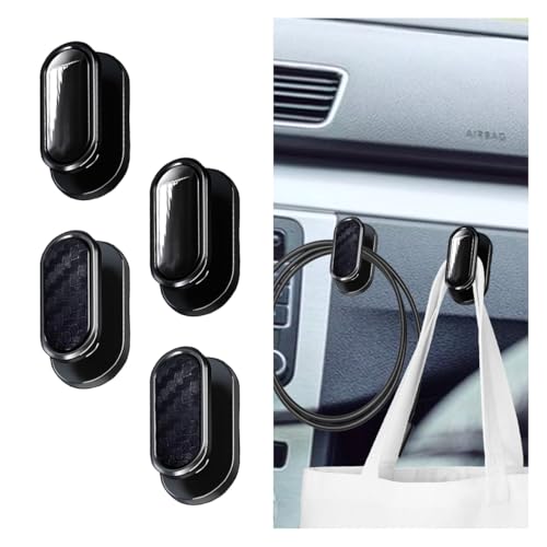 Car Mini Hooks, Multifunctional Strong Self-Adhesive Backseat Hangers, Wall Hanging Hooks, Universal Hook Stickers, Car Interior Accessories for Key Charging Cable Earphone (4PCS Carbon&Glossy)