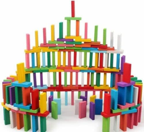 Smoneo Wooden Domino Building Blocks Set for Kids; Colorful Educational Tile Block Toys for Stacking, Toppling, and Tumbling Races (480 Pcs)