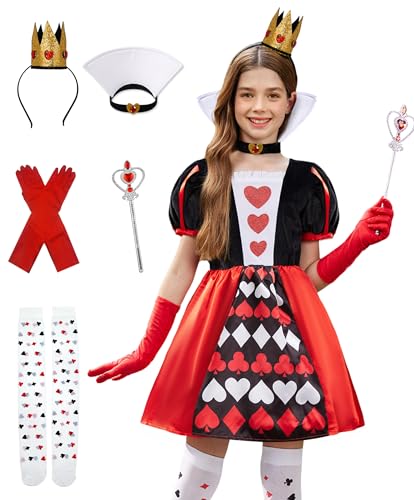 BesserBay Girls Halloween Velvet Puff Sleeve Red Heart Quen Dress Card Red 12 Years
