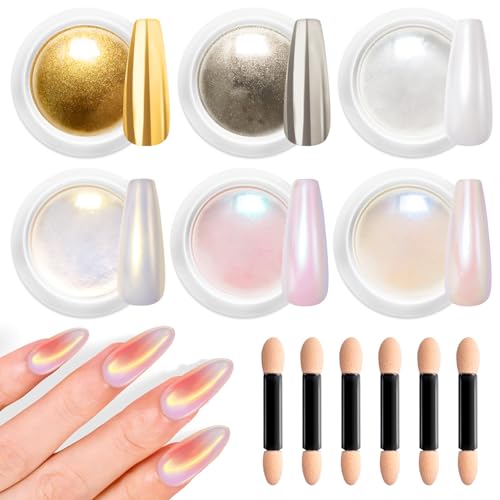 BISHENGYF Rose Gold Chrome Nagelpuder, 6 Schachteln