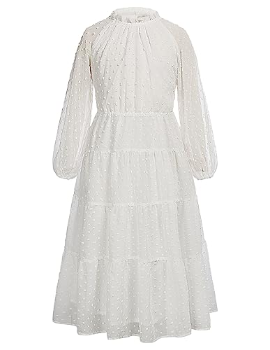 GRACE KARIN Mädchen Herbst&Winter Lange Kleid mit Schweizer Punkten...