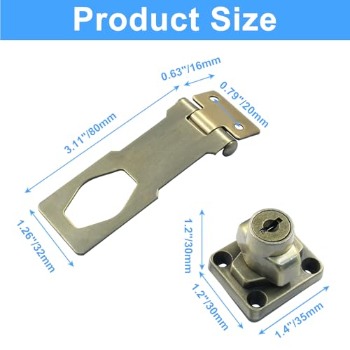 Image of Bivethoi 2Pcs Keyed Hasp Locks 3 Inch Twist Knob Keyed Locking Hasp, Stainless Steel Hasp LatchesKeyed Different for Small Doors, Cabinets (Antique Bronze)