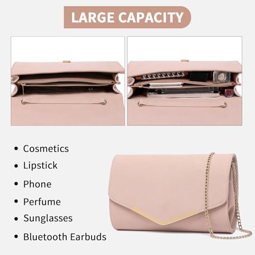 Miss Lulu Damen Umschlag Rosa Clutch Elegant Abendtasche Brauttasche Umschlag Clutch Tasche Handtasche mit Kette für Hochzeit Party Prom