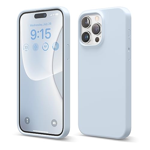 elago Compatible with iPhone 15 Pro Max Case Liquid Silicone Case Full Body Protective Cover Shockproof Slim Phone Anti-Scratch Soft Microfiber Lining 6.7 inch (Light Blue)