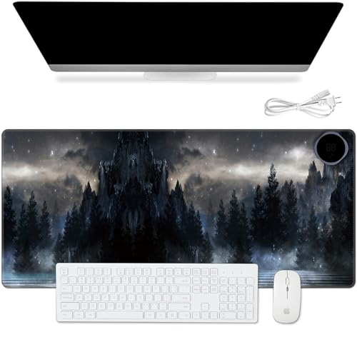 Tapis de souris en cuir synthétique chauffant décor forêt montagneuse
