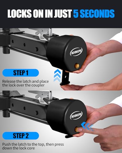 NUOVEPE Heavy Duty Anti Theft Trailer Lock, Universal Fit 1-7/8\", 2\" and 2-5/16\" Couplers, Reinforced Solid Steel Tow Lock for Trailer Tongue, Hitch Lock for RV, Cargo, Boat, Camper, Utility (Black) - Thumbnail 4