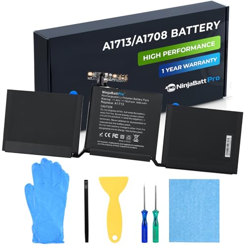 NinjaBatt Batería A1713 A1708 para MacBook Pro 13 - A1708 (Finales de 2016, Mediados de 2017) A2159 (2019) A2289 (Mediados de 2020) A2338 (M1 Finales de 2020) - Duradero [4700mAh/53Wh/11.4V]