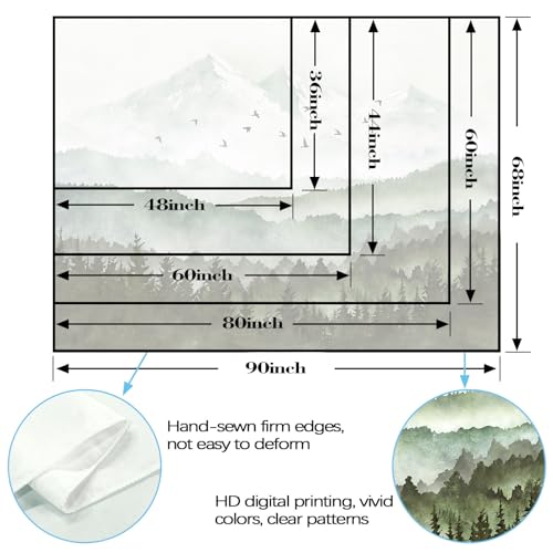 Kampdream Mountain Forest Tapestry, Misty Foggy Watercolor Scenery Art Wall Tapestries thumb #6