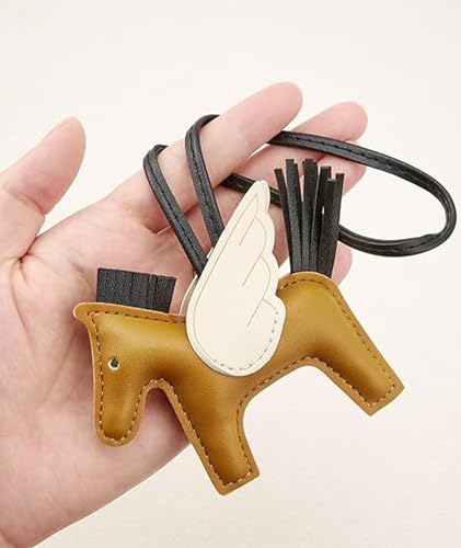 Image of NHCDFA 2PCS Bag Charms for Women, Leather Keychain Set with Angel Pegasus Design, Brown and Purple Color Combination for Handbags and Accessories, Two Pieces Included for Stylish Daily Use