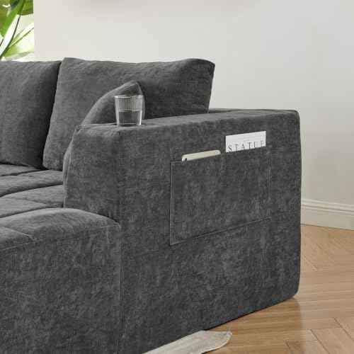 Image of KCGKCG 132 inch U Shaped Chenille Cloud Couch - No Assembly Required, Dark Gray