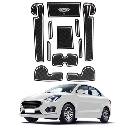 Image of Car Drome | Door Cup Mat Set for Maruti Suzuki Swift Dzire 2018 Onwards | Premium Non-Slip Rubber Inserts | Custom Fit 11 Pieces | White Trim Interior Car Accessories | Dustproof & Waterproof